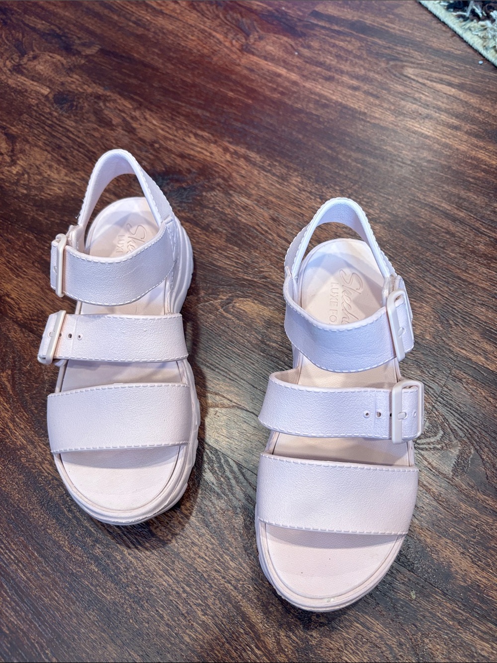 Skechers Women’s Light Pink Triple-Strap Buckle Sandals